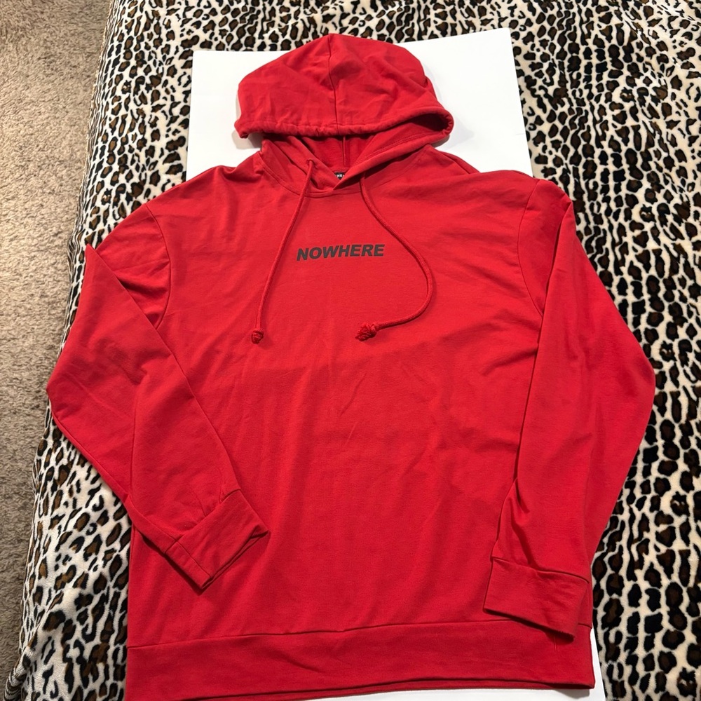 Red "NOWHERE" Hoodie Men's M Unisex Pullover Light‎ Sweatshirt